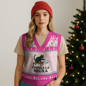 Chinga La Migra V-Neck Knit Sweater Vest Funny Immigration Rights Cat Political TS11 Hot Pink Print Your Wear