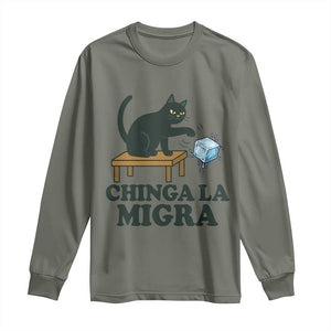 Chinga La Migra Long Sleeve Shirt Funny Immigration Rights Cat Political TS11 Military Green Print Your Wear