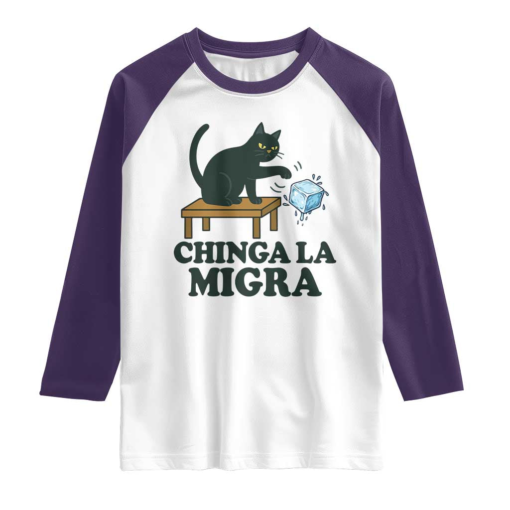 Chinga La Migra Raglan Shirt Funny Immigration Rights Cat Political TS11 White Purple Print Your Wear