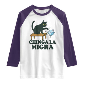 Chinga La Migra Raglan Shirt Funny Immigration Rights Cat Political TS11 White Purple Print Your Wear