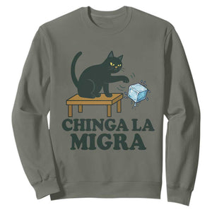 Chinga La Migra Sweatshirt Funny Immigration Rights Cat Political TS11 Military Green Print Your Wear