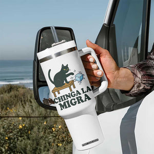 Chinga La Migra Tumbler With Handle Funny Immigration Rights Cat Political TS11 Print Your Wear