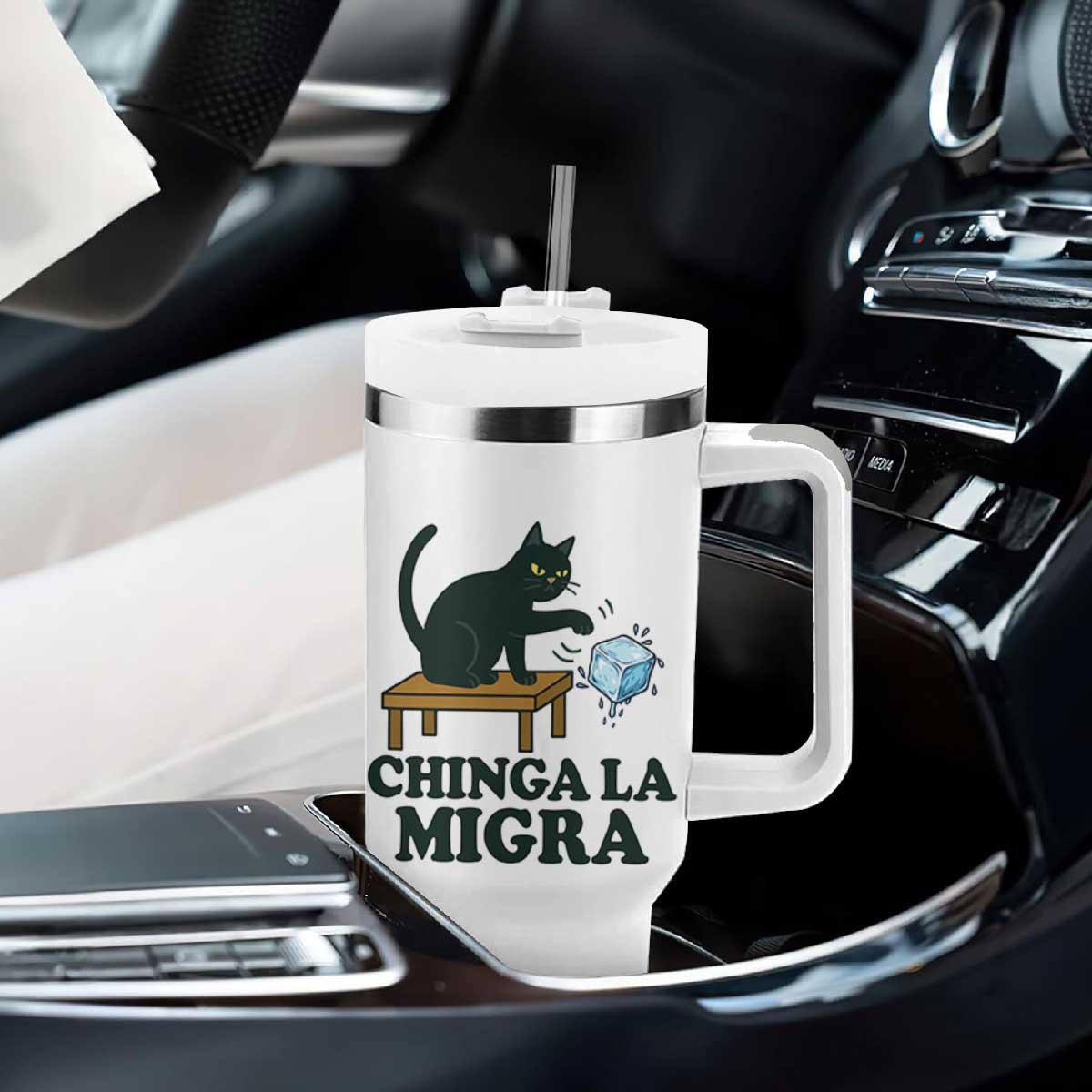 Chinga La Migra Tumbler With Handle Funny Immigration Rights Cat Political TS11 Print Your Wear