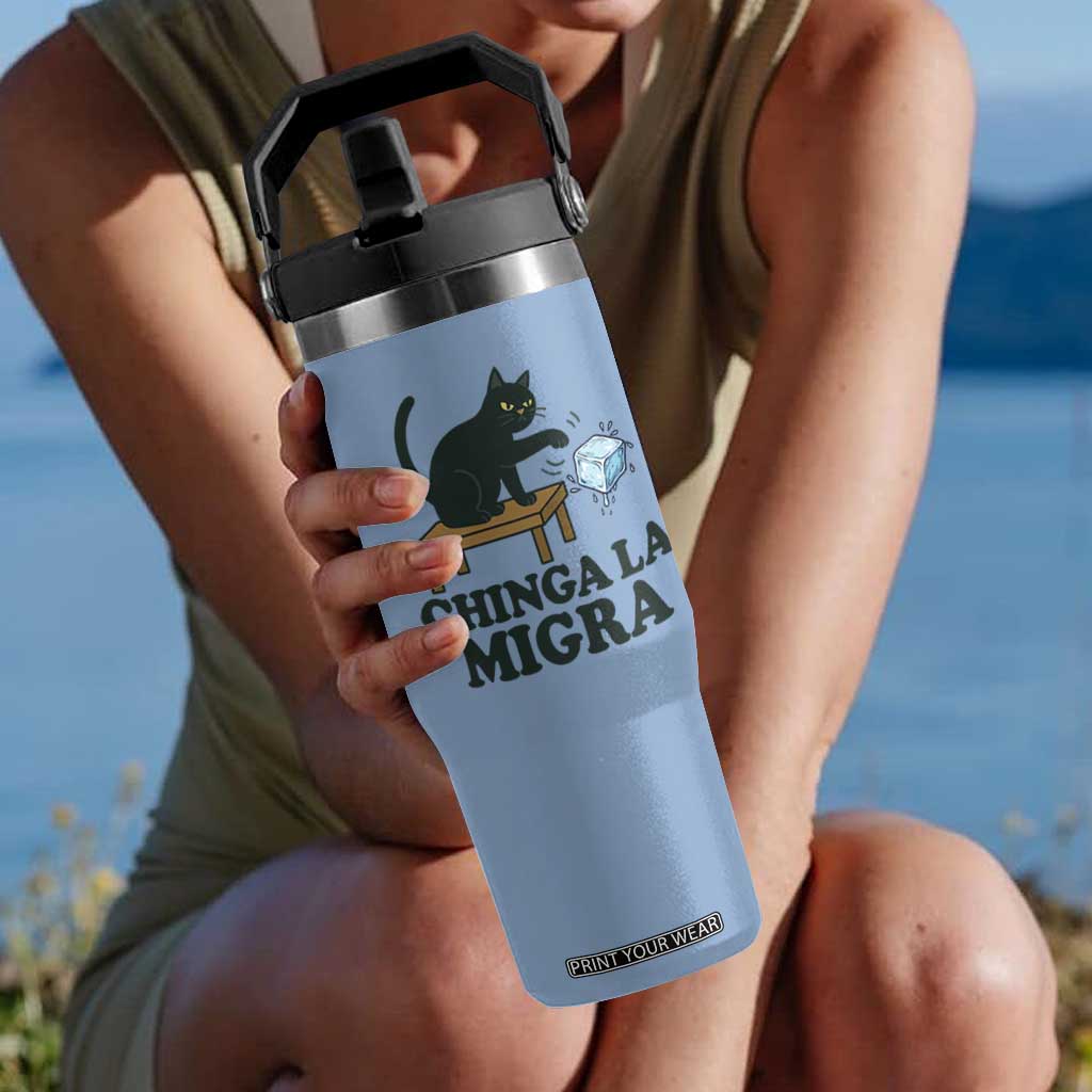 Chinga La Migra Flip Straw Tumbler Funny Immigration Rights Cat Political TS11 One Size: 30 oz Light Blue Print Your Wear