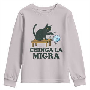 Chinga La Migra Youth Sweatshirt Funny Immigration Rights Cat Political TS11 Ice Gray Print Your Wear