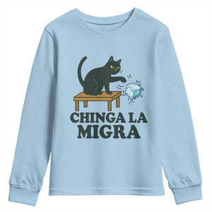 Chinga La Migra Youth Sweatshirt Funny Immigration Rights Cat Political TS11 Light Blue Print Your Wear