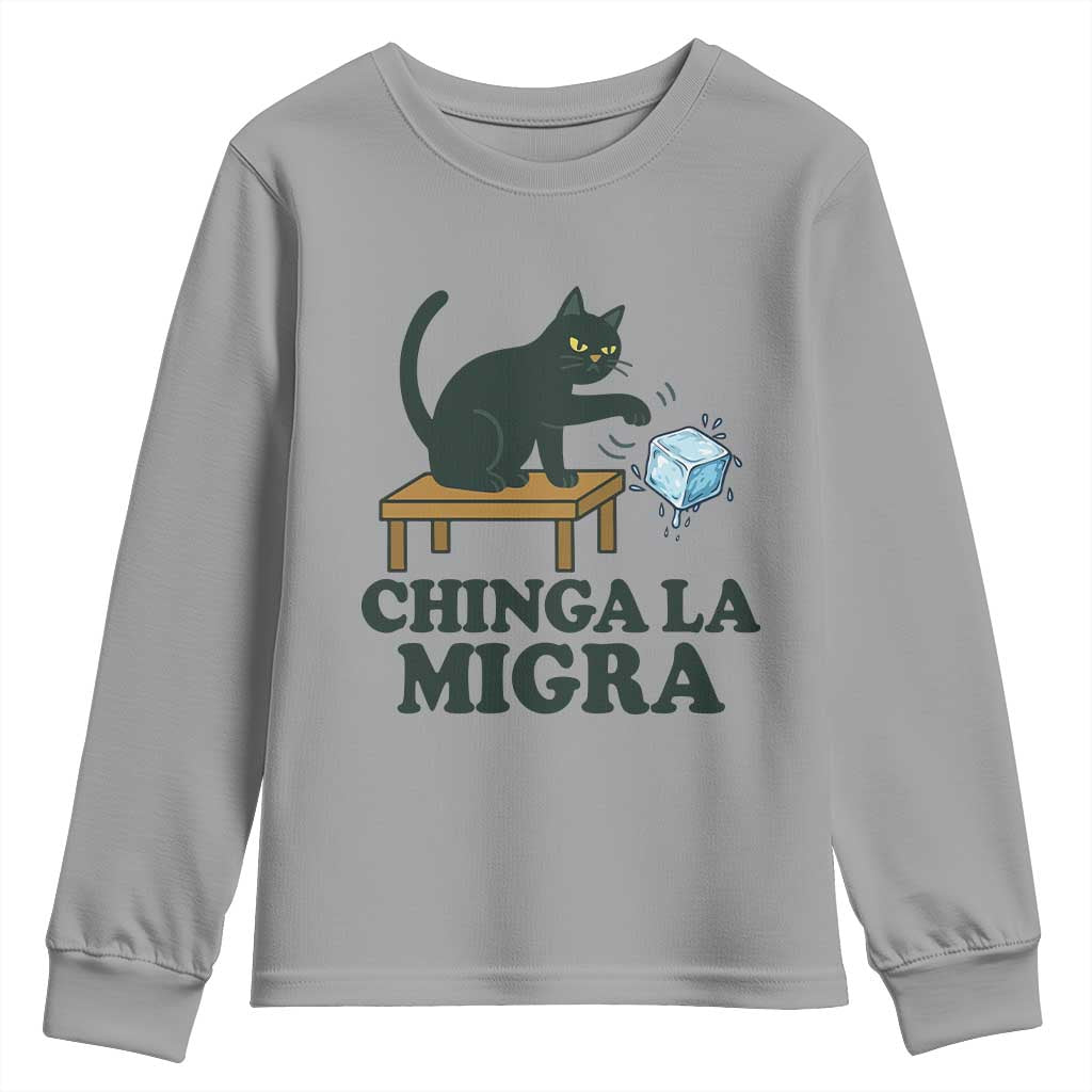 Chinga La Migra Youth Sweatshirt Funny Immigration Rights Cat Political TS11 Sport Gray Print Your Wear