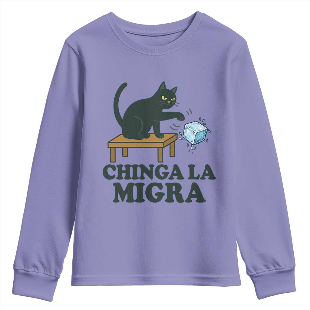 Chinga La Migra Youth Sweatshirt Funny Immigration Rights Cat Political TS11 Violet Print Your Wear