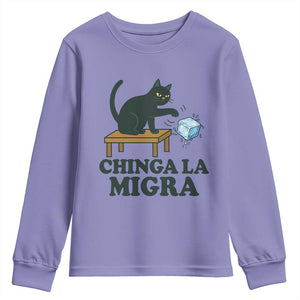 Chinga La Migra Youth Sweatshirt Funny Immigration Rights Cat Political TS11 Violet Print Your Wear