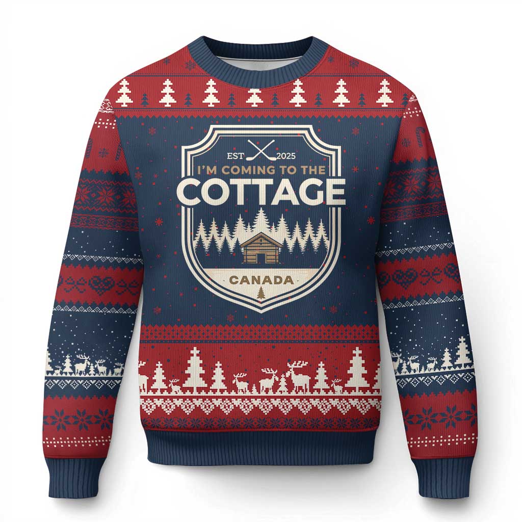 I Am Coming To The Cottage Ugly Christmas Sweater Funny Romance Hockey TS11 Navy Red Print Your Wear
