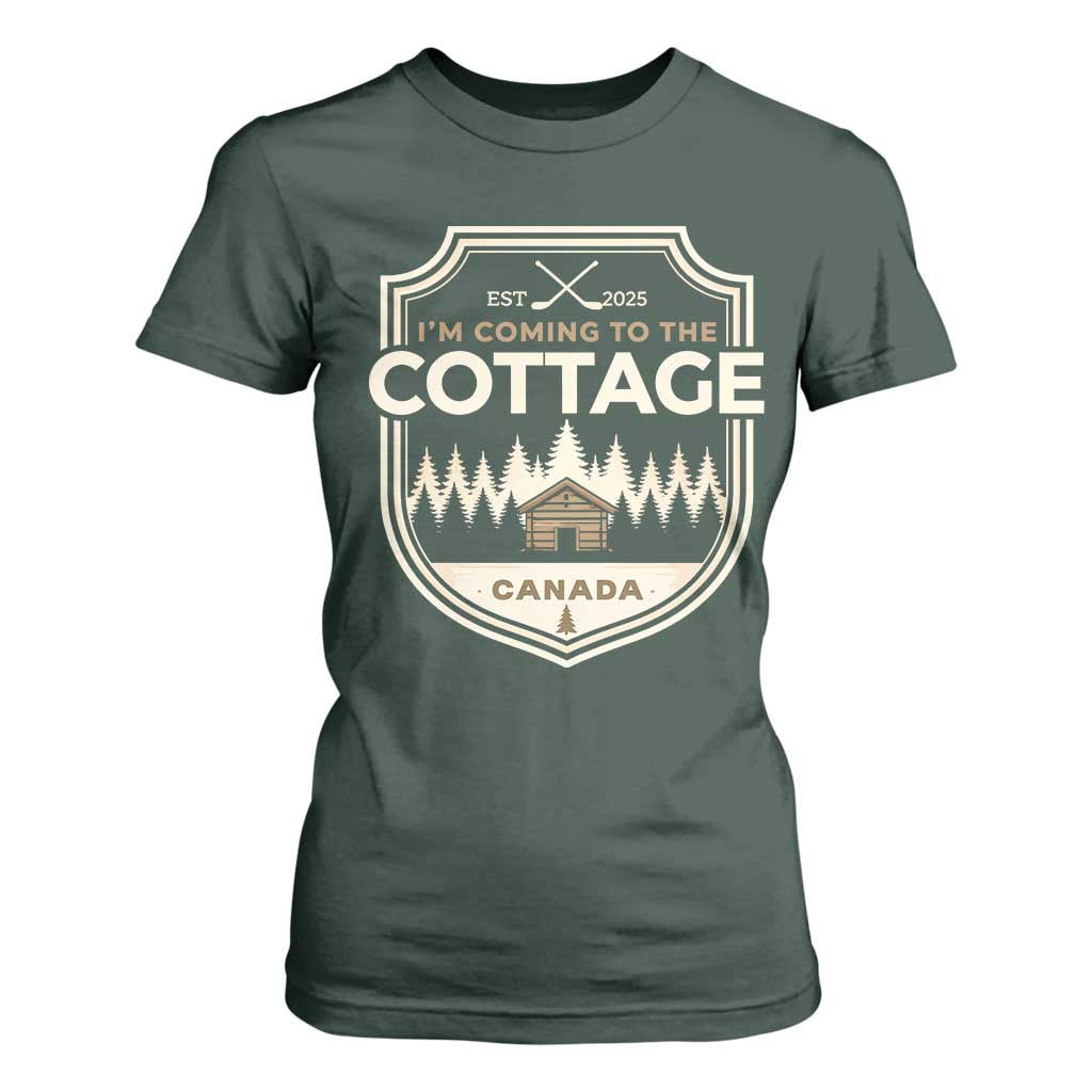 I Am Coming To The Cottage T Shirt For Women Funny Romance Hockey TS11 Dark Forest Green Print Your Wear