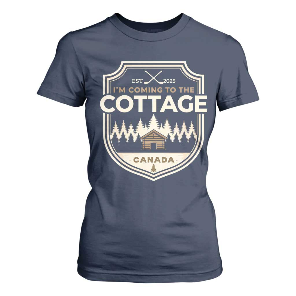 I Am Coming To The Cottage T Shirt For Women Funny Romance Hockey TS11 Navy Print Your Wear