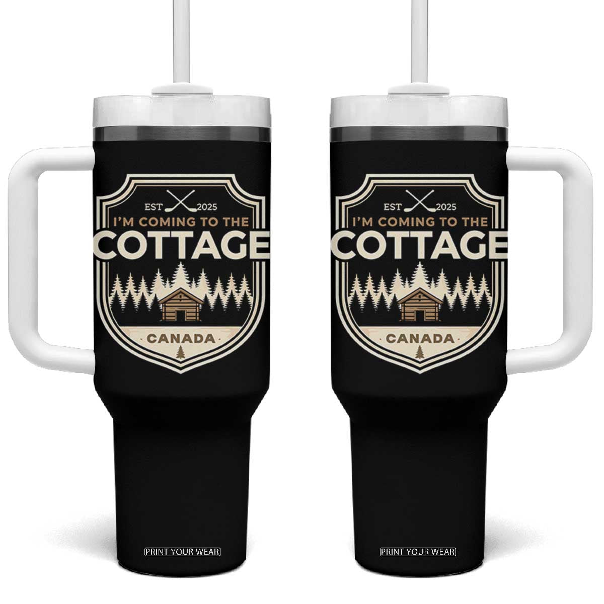 I Am Coming To The Cottage Tumbler With Handle Funny Romance Hockey TS11 One Size: 40 oz Black Print Your Wear