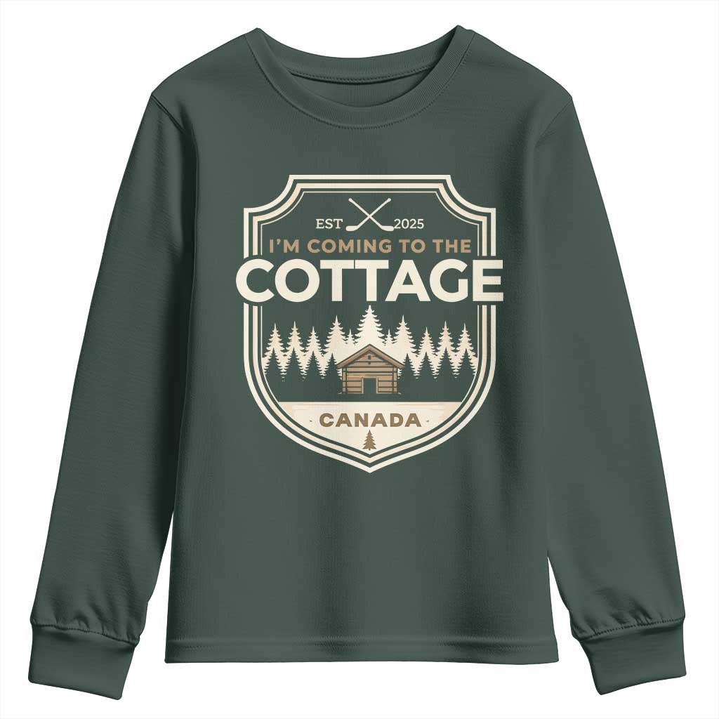 I Am Coming To The Cottage Youth Sweatshirt Funny Romance Hockey TS11 Dark Forest Green Print Your Wear