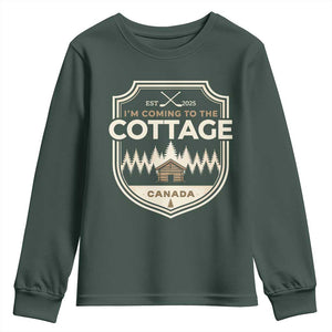 I Am Coming To The Cottage Youth Sweatshirt Funny Romance Hockey TS11 Dark Forest Green Print Your Wear