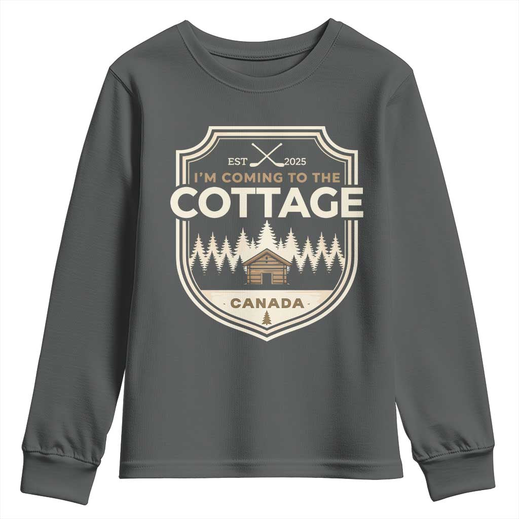 I Am Coming To The Cottage Youth Sweatshirt Funny Romance Hockey TS11 Dark Heather Print Your Wear