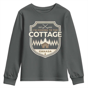 I Am Coming To The Cottage Youth Sweatshirt Funny Romance Hockey TS11 Dark Heather Print Your Wear