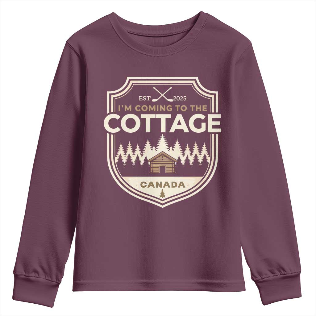 I Am Coming To The Cottage Youth Sweatshirt Funny Romance Hockey TS11 Maroon Print Your Wear