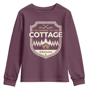I Am Coming To The Cottage Youth Sweatshirt Funny Romance Hockey TS11 Maroon Print Your Wear
