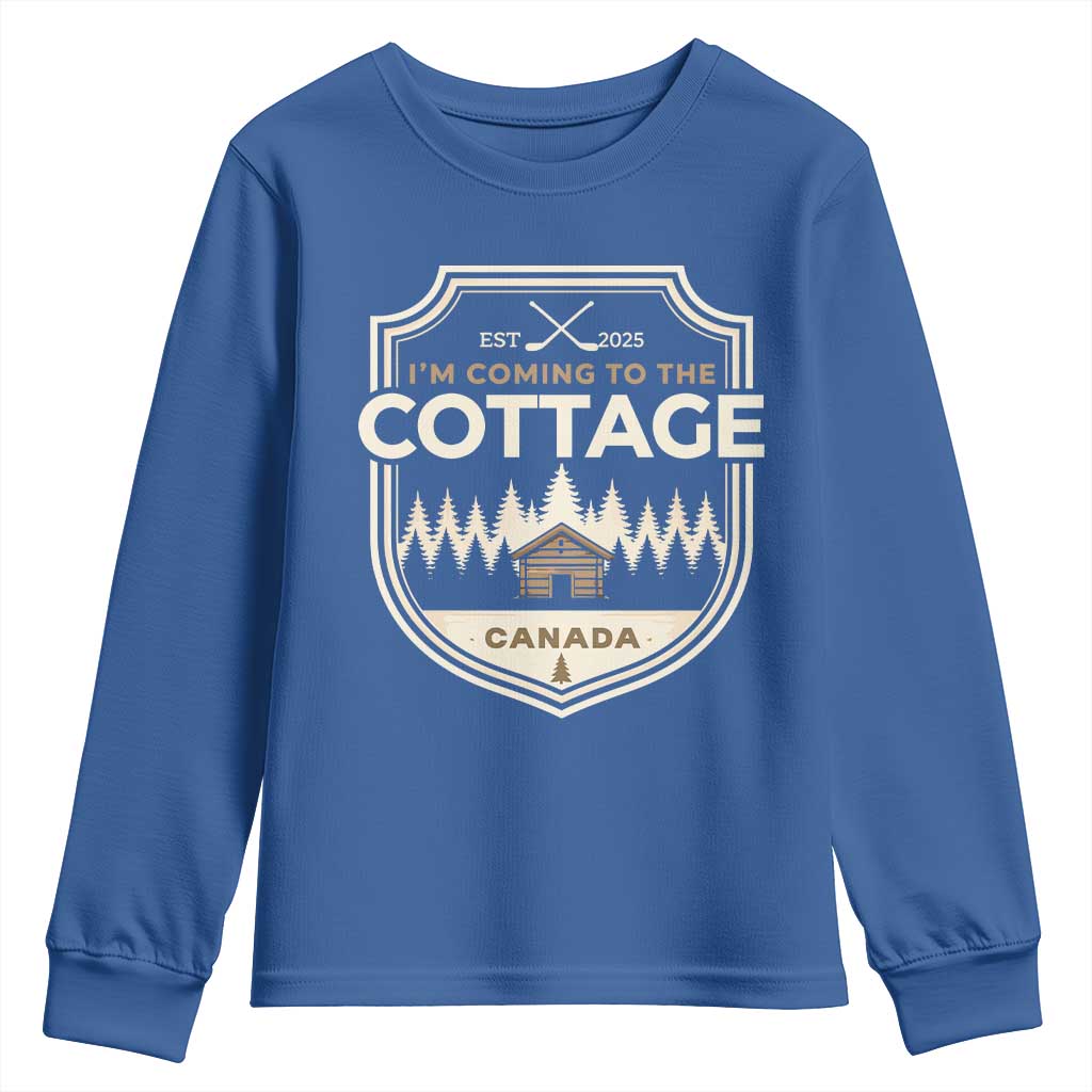 I Am Coming To The Cottage Youth Sweatshirt Funny Romance Hockey TS11 Royal Blue Print Your Wear