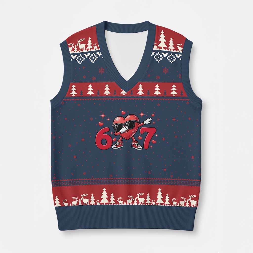 Funny Six Seven 67 Valentines Dabbing Heart V-Neck Knit Sweater Vest TS11 Navy Red Print Your Wear