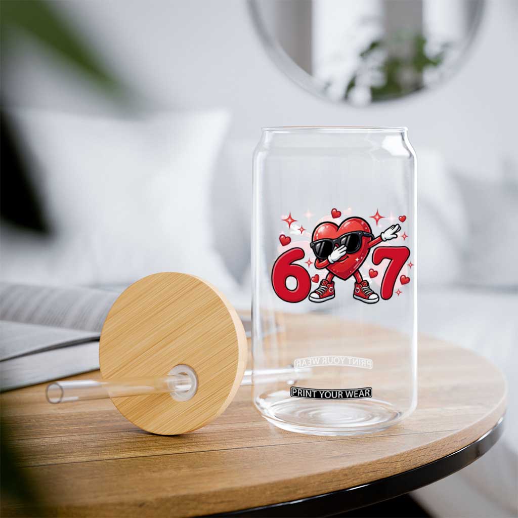 Funny Six Seven 67 Valentines Dabbing Heart Glass Can TS11 Print Your Wear