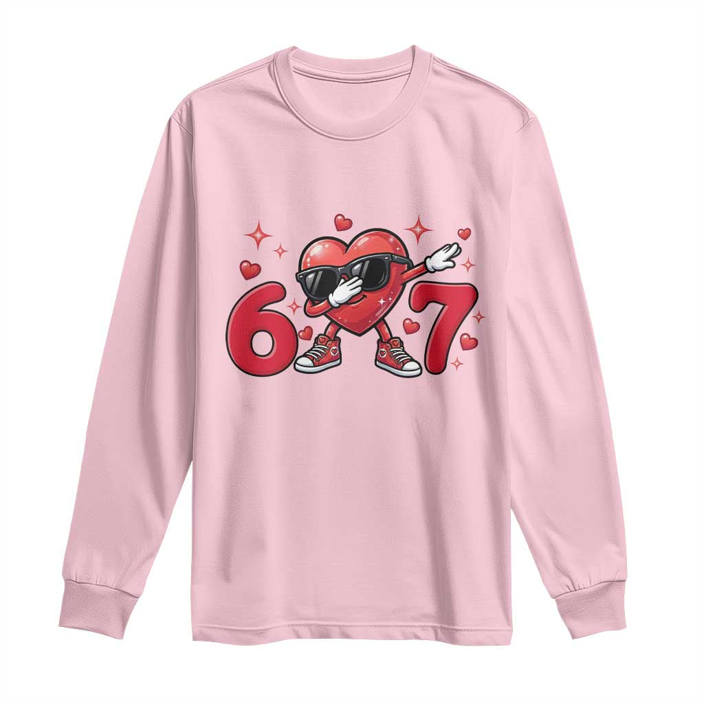 Funny Six Seven 67 Valentines Dabbing Heart Long Sleeve Shirt TS11 Light Pink Print Your Wear