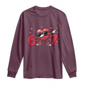 Funny Six Seven 67 Valentines Dabbing Heart Long Sleeve Shirt TS11 Maroon Print Your Wear