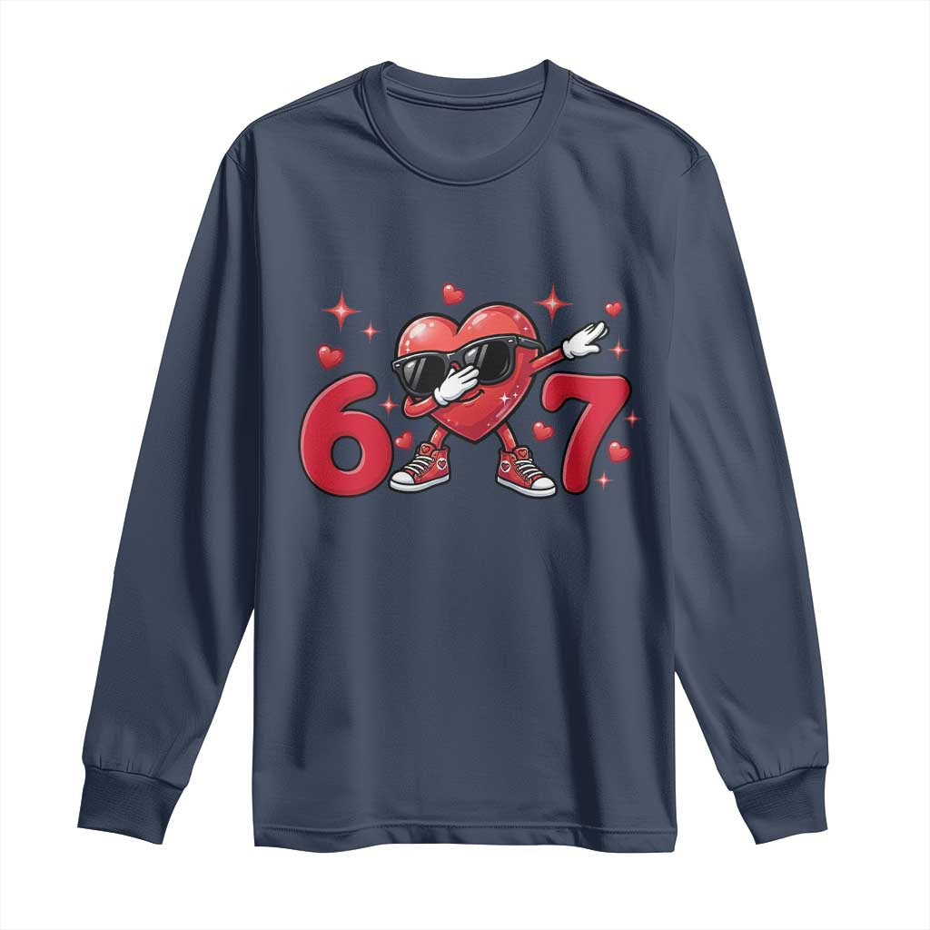 Funny Six Seven 67 Valentines Dabbing Heart Long Sleeve Shirt TS11 Navy Print Your Wear