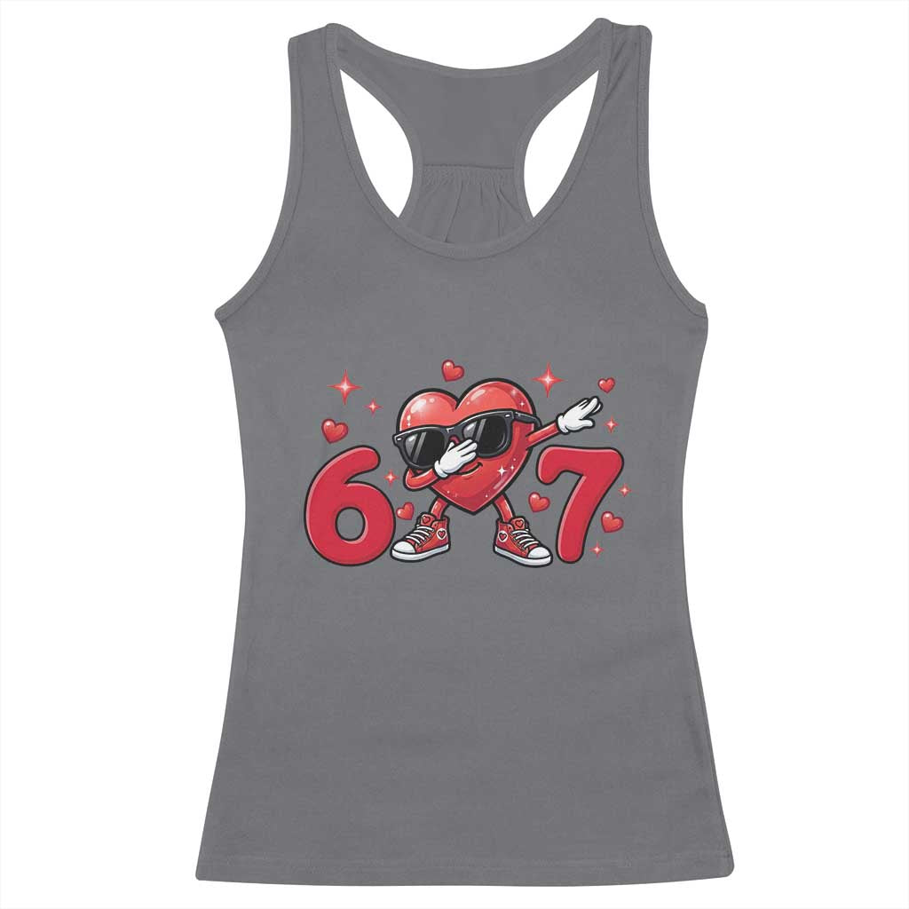 Funny Six Seven 67 Valentines Dabbing Heart Racerback Tank Top TS11 Charcoal Print Your Wear