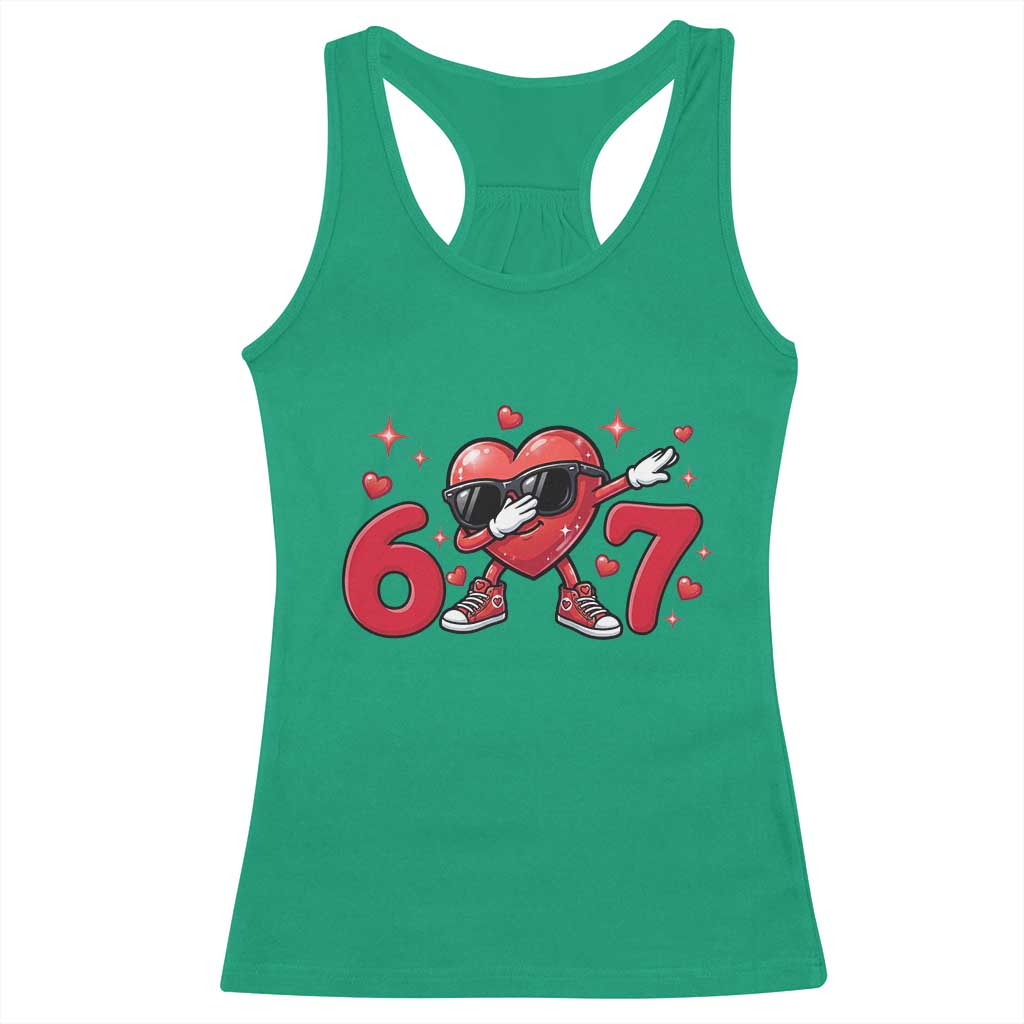 Funny Six Seven 67 Valentines Dabbing Heart Racerback Tank Top TS11 Irish Green Print Your Wear