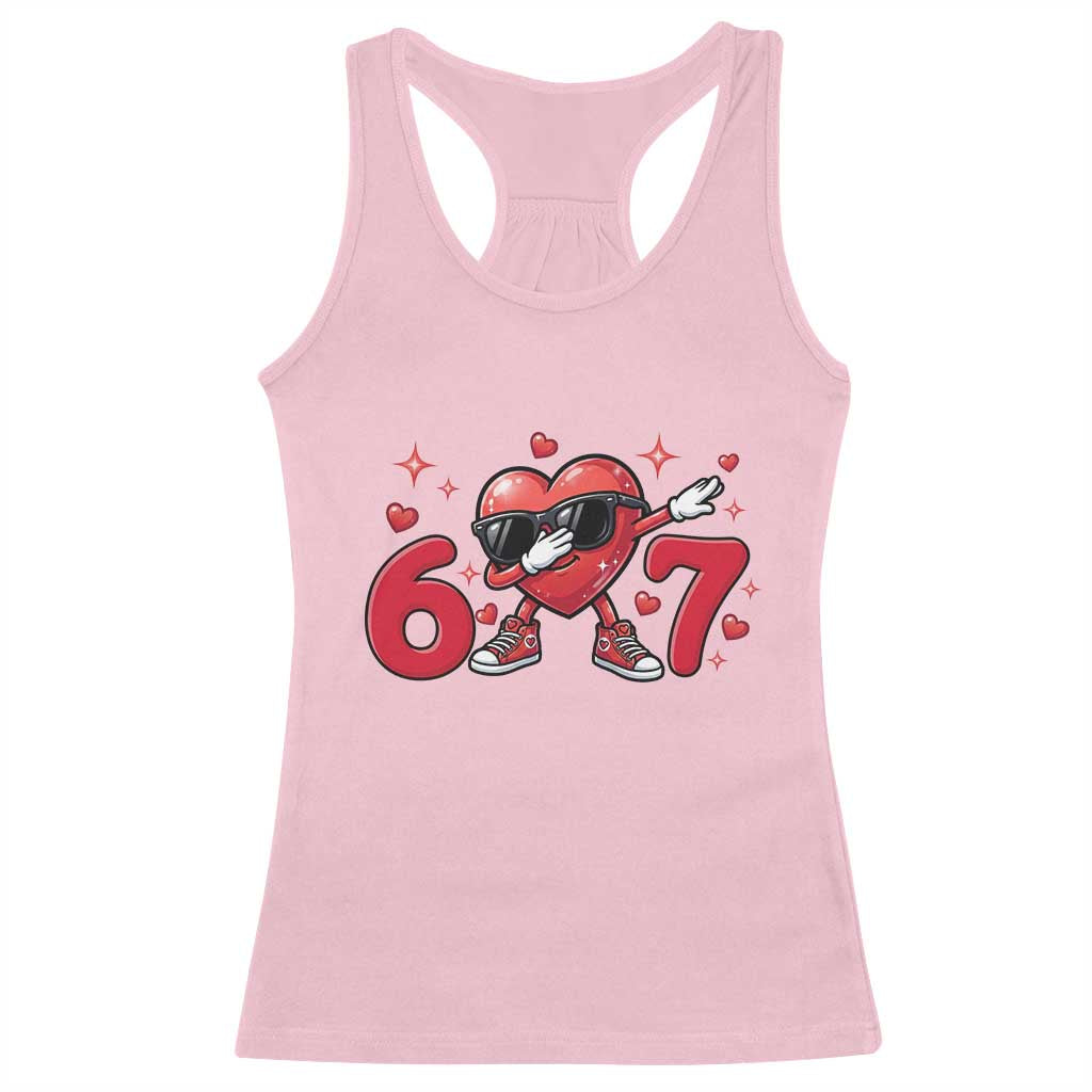 Funny Six Seven 67 Valentines Dabbing Heart Racerback Tank Top TS11 Light Pink Print Your Wear