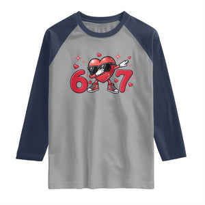 Funny Six Seven 67 Valentines Dabbing Heart Raglan Shirt TS11 Sport Gray Navy Print Your Wear