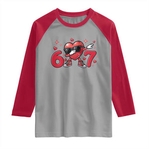 Funny Six Seven 67 Valentines Dabbing Heart Raglan Shirt TS11 Sport Gray Red Print Your Wear