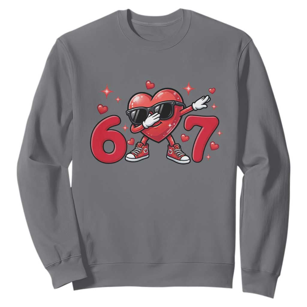 Funny Six Seven 67 Valentines Dabbing Heart Sweatshirt TS11 Charcoal Print Your Wear