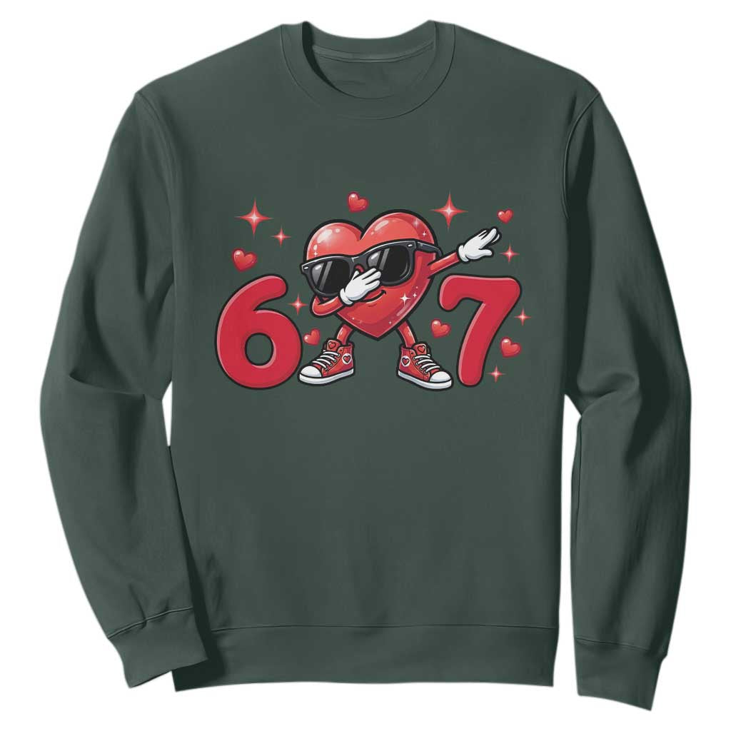Funny Six Seven 67 Valentines Dabbing Heart Sweatshirt TS11 Dark Forest Green Print Your Wear