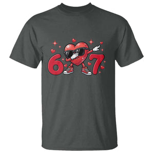 Funny Six Seven 67 Valentines Dabbing Heart T Shirt TS11 Dark Heather Print Your Wear