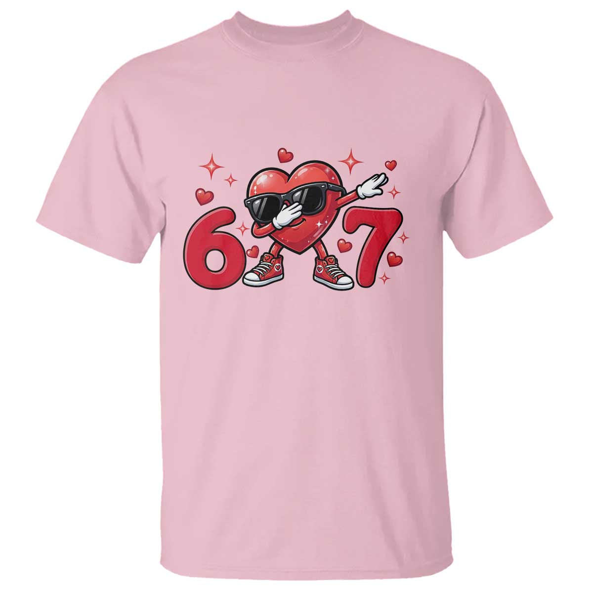 Funny Six Seven 67 Valentines Dabbing Heart T Shirt TS11 Light Pink Print Your Wear