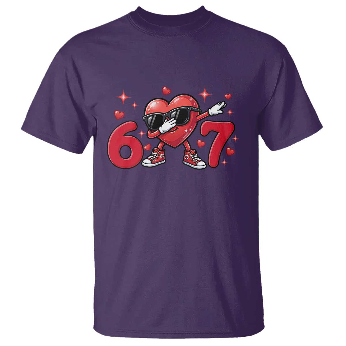 Funny Six Seven 67 Valentines Dabbing Heart T Shirt TS11 Purple Print Your Wear