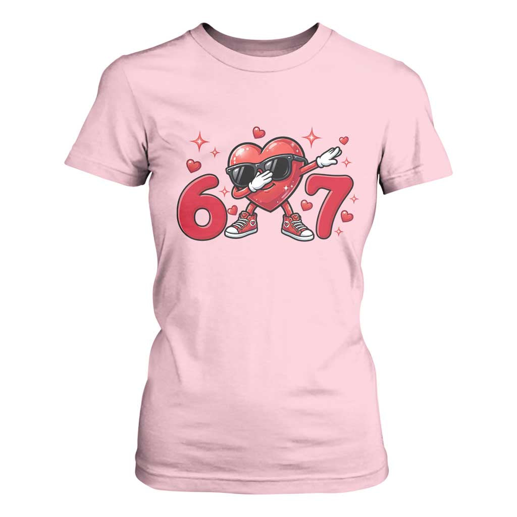 Funny Six Seven 67 Valentines Dabbing Heart T Shirt For Women TS11 Light Pink Print Your Wear