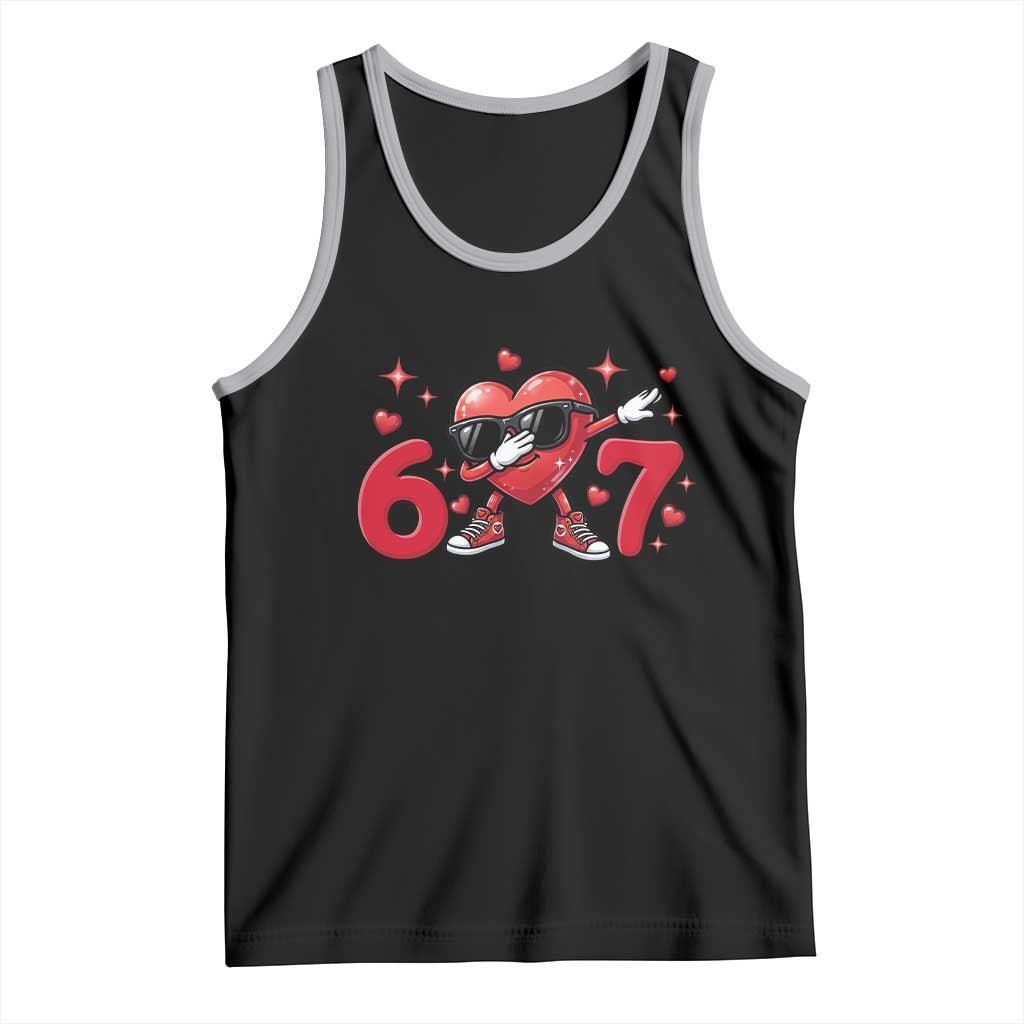 Funny Six Seven 67 Valentines Dabbing Heart Tank Top TS11 Black Athletic Heather Print Your Wear