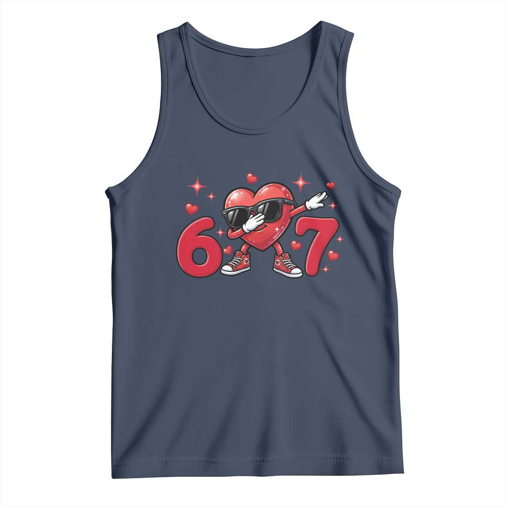 Funny Six Seven 67 Valentines Dabbing Heart Tank Top TS11 Navy Print Your Wear