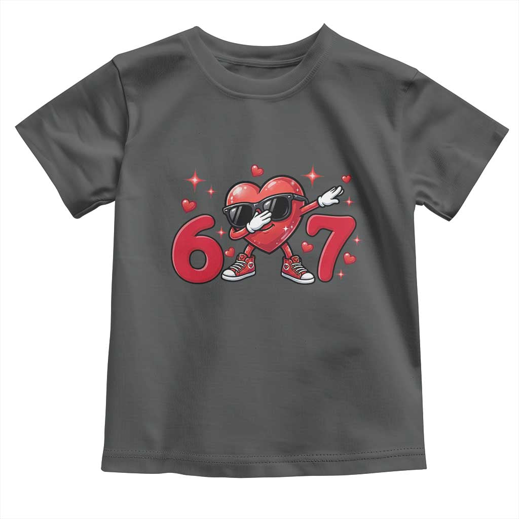Funny Six Seven 67 Valentines Dabbing Heart Toddler T Shirt TS11 Dark Heather Print Your Wear
