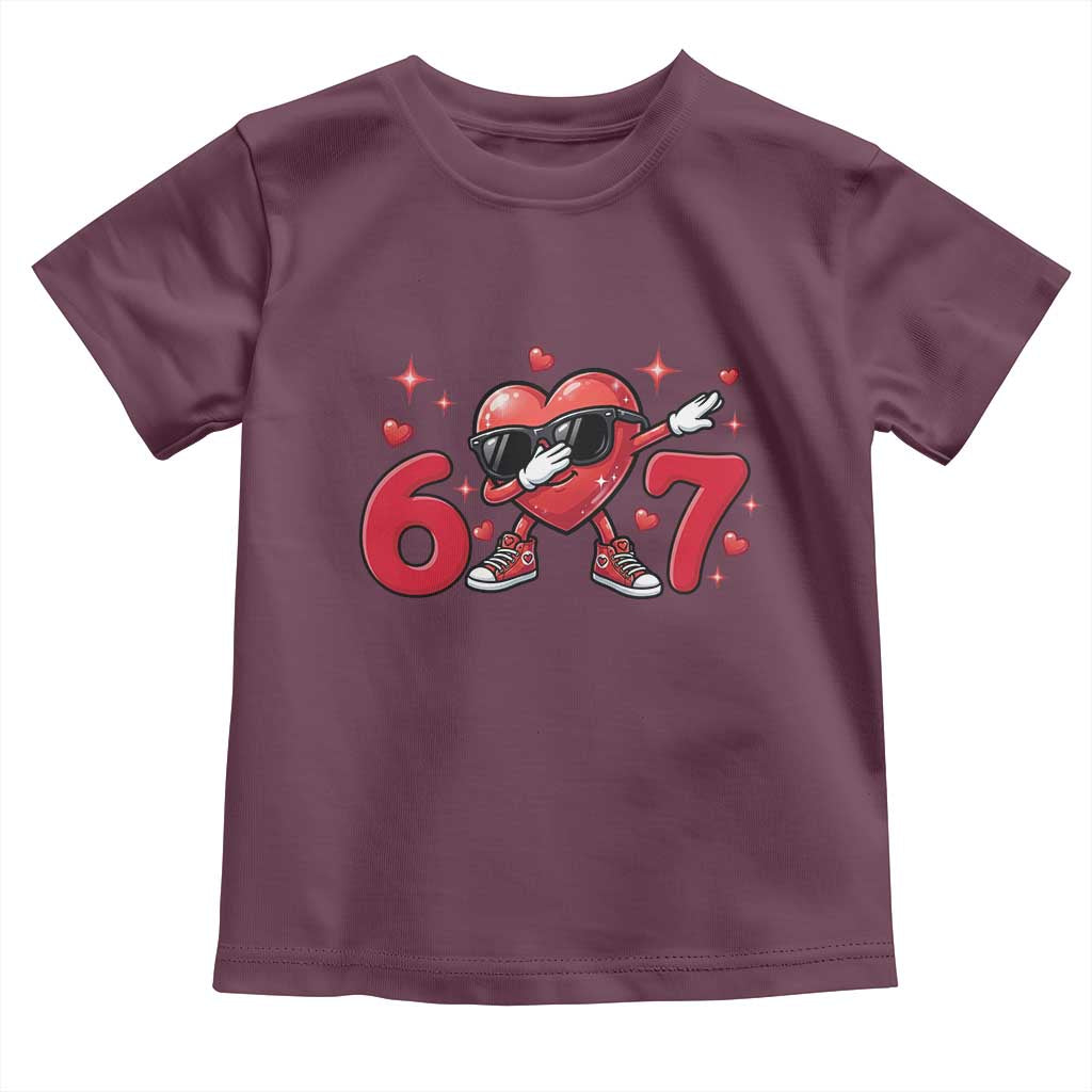 Funny Six Seven 67 Valentines Dabbing Heart Toddler T Shirt TS11 Maroon Print Your Wear