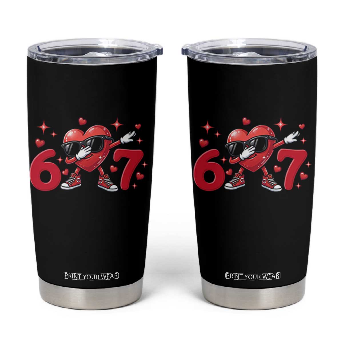 Funny Six Seven 67 Valentines Dabbing Heart Tumbler Cup TS11 Black Print Your Wear