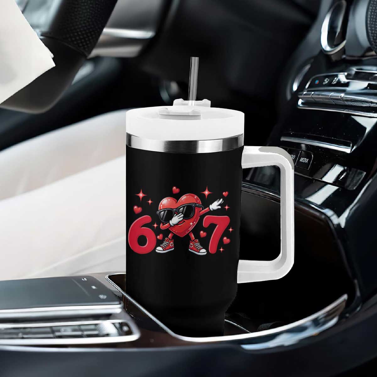 Funny Six Seven 67 Valentines Dabbing Heart Tumbler With Handle TS11 Print Your Wear