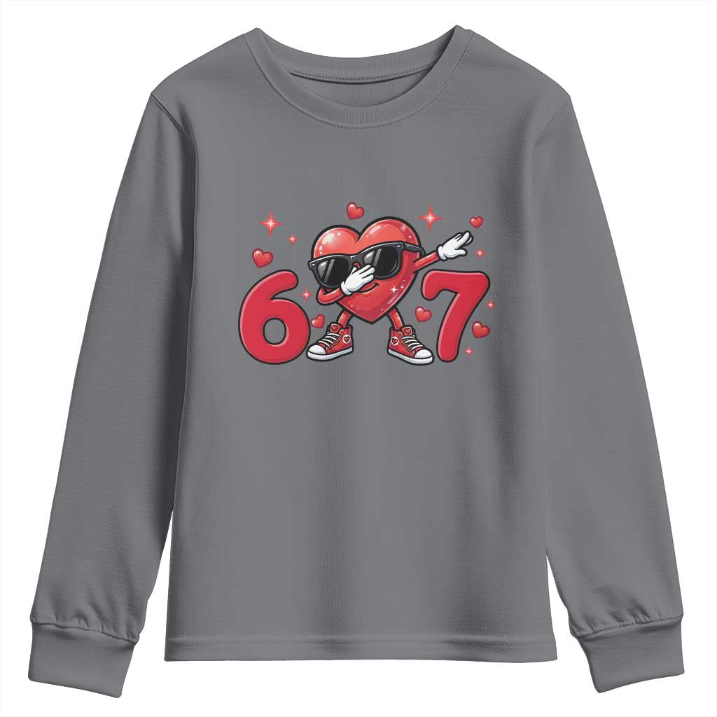 Funny Six Seven 67 Valentines Dabbing Heart Youth Sweatshirt TS11 Charcoal Print Your Wear