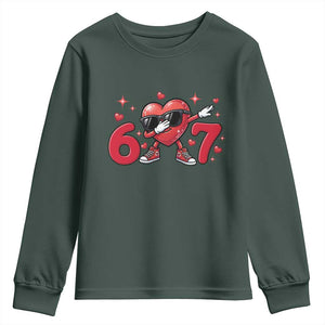 Funny Six Seven 67 Valentines Dabbing Heart Youth Sweatshirt TS11 Dark Forest Green Print Your Wear