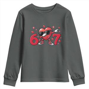 Funny Six Seven 67 Valentines Dabbing Heart Youth Sweatshirt TS11 Dark Heather Print Your Wear