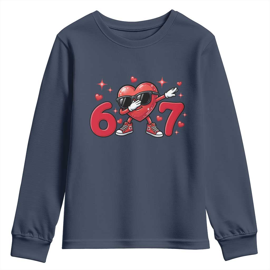 Funny Six Seven 67 Valentines Dabbing Heart Youth Sweatshirt TS11 Navy Print Your Wear